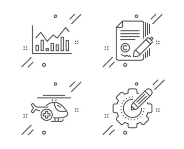 Tıbbi helikopter, Infochart ve metin yazma simgeleri ayarlandı. Teçhizat tabelası. Vektör