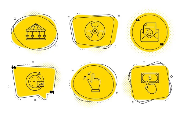 Touchscreen gesture, 24h delivery and Carousels icons set. Smile, Chemical hazard and Payment click signs. Vector — Stock Vector