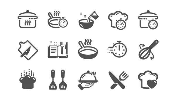 Icone di cucina. Tempo di ebollizione, padella e utensili da cucina. Classico set. Vettore — Vettoriale Stock
