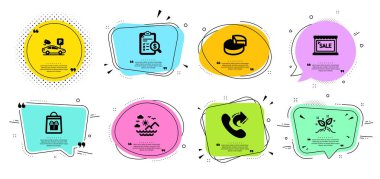 Paylaşım çağrısı, park güvenliği ve deniz dağları simgeleri ayarlandı. Satış, Startup konsepti ve bayram alışveriş tabelaları. Vektör