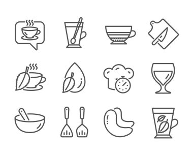 Yemek pişirme, su damlası, nane yaprağı gibi ikonlar. Vektör