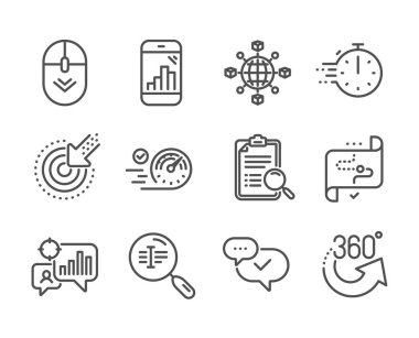Set of Technology icons, such as Scroll down, Target path, Cooking timer. Vector