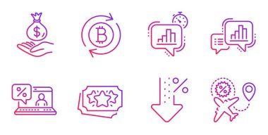 Çevrimiçi kredi, grafik şeması ve Refresh bitcoin simgeleri ayarlandı. İstatistik zamanlayıcısı, sadakat puanları ve düşük yüzde işaretleri. Vektör