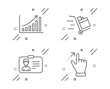 El arabası, grafik çizelgesi ve kimlik kartı simgeleri ayarlandı. Dokunmatik ekran jest işareti. Vektör