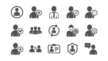 Kullanıcı kişi simgeleri. Profil, Grup ve Destek. Klasik simge seti. Vektör