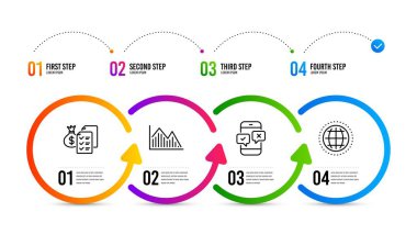Muhasebe zenginliği, Telefon anketi ve Yatırım grafik simgeleri ayarlayın. Küre işareti. Vektör