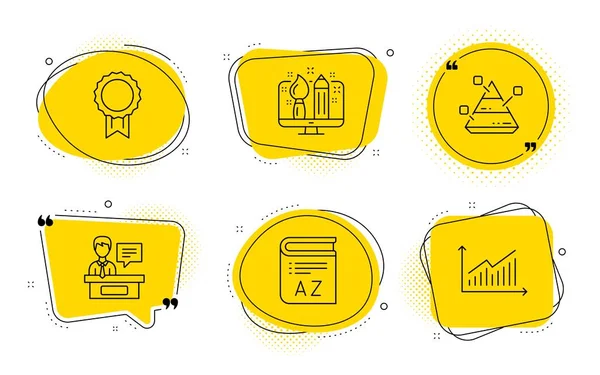 Szókincs, kreatív tervezés és jutalmazási ikonok meg. Piramisdiagram, kiállító és grafikon jelei. Vektor — Stock Vector