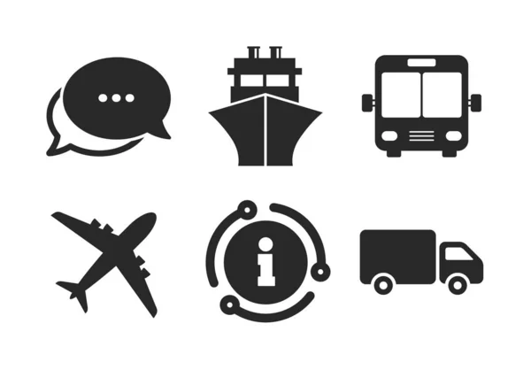 Iconos de transporte. Camión, avión, autobús y barco. Vector — Vector de stock