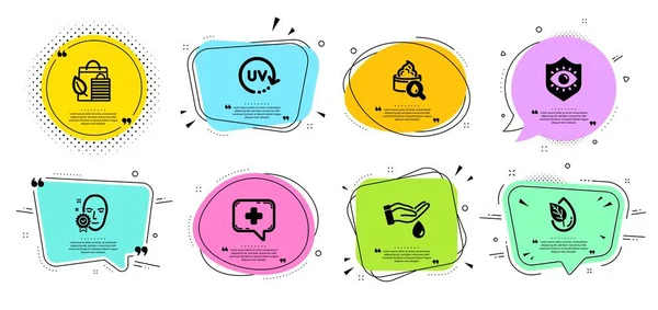 Biologisch product, Bio shopping en Medical chat pictogrammen ingesteld. Vector — Stockvector