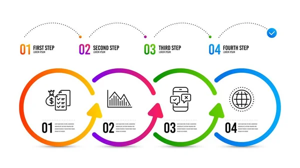 Набор значков бухгалтерского благосостояния, телефонного опроса и инвестиционных графиков. Знак Глобуса. Вектор — стоковый вектор