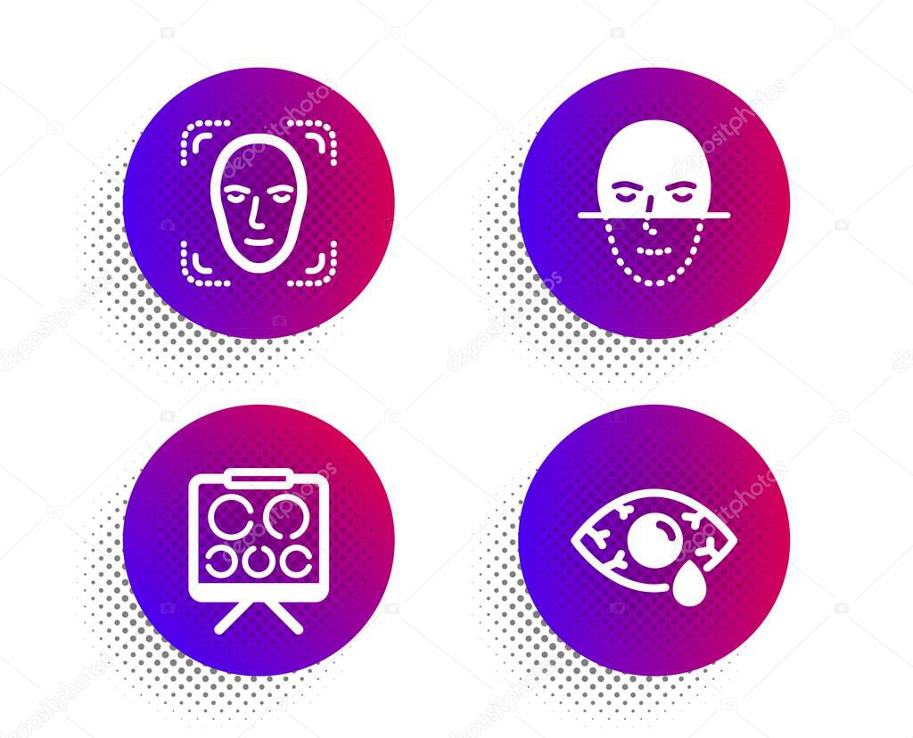 Face recognition, Vision board and Face detection icons set. ��onjunctivitis eye sign. Vector