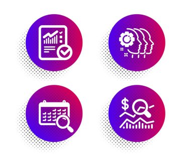 Kontrol edilen hesaplama, Arama takvimi ve Çalışanların takım çalışması simgeleri ayarlandı. Yatırım tabelasını kontrol. Vektör