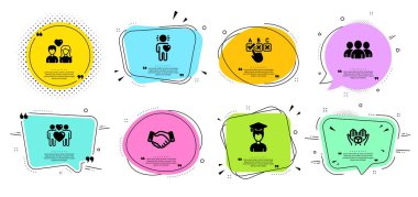 Bekleme kutusu, Aşk Çifti ve Çalışan el sıkışma simgeleri hazır. Grup, Öğrenci ve Çift aşk işaretleri. Vektör