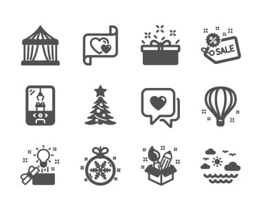 Seyahat denizi, yaratıcı fikir, Noel balosu gibi bir dizi ikon. Vektör