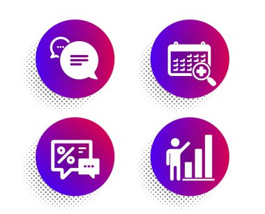 İndirim, Tıbbi Takvim ve Metin mesaj simgeleri ayarlandı. Grafik çizelgesi. Vektör