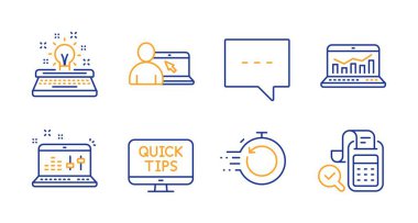 Ses kontrolü, daktilo ve günlük simgeleri ayarlandı. Çevrimiçi eğitim, hızlı iyileşme ve internet analitik işaretleri. Vektör