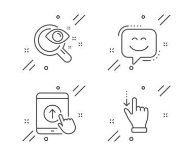 Vizyon testi, kaydır ve gülümse yüzü simgeleri hazır. Dokunmatik ekran jest işareti. Vektör