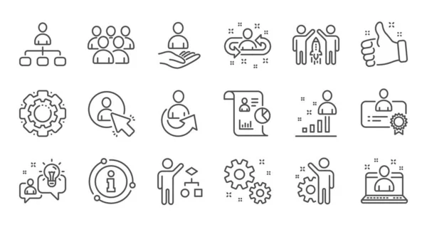 Iconos de línea de gestión. Gente de negocios, Algoritmo y Grupo. Set de iconos lineales. Vector — Vector de stock