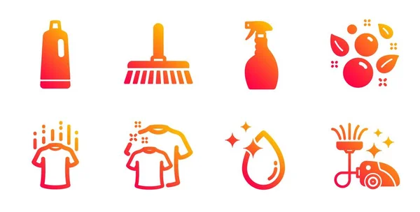 Ensemble d'icônes Spray, Water drop et Dry t-shirt. Bulles propres, T-shirt propre et signes de shampooing. Vecteur — Image vectorielle