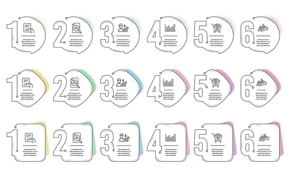 Gráfico analítico, gráfico de crecimiento y conjunto de iconos de documento. Crecimiento del negocio, Agregar productos y signos de gráfico de columnas. Vector — Vector de stock