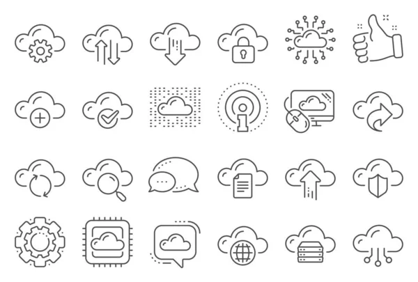 Cloud data and technology line icons. Set of Hosting, Computing data and File storage. Vector