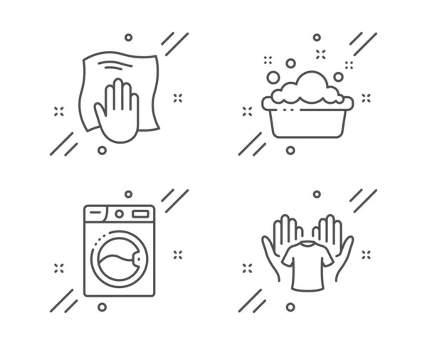 Washing machine, Hand washing and Hold t-shirt icons set. Laundry, Laundry basin, Wipe with a rag. Vector — Stock Vector