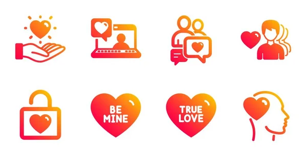 Man love, Dating chat and Friends chat icons set. True love, Hold heart and Be mine signs. Vector — Stock Vector