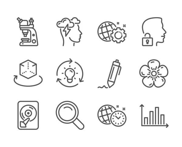 Set di icone della scienza, come la gestione del tempo, Sistema di sblocco, Ricerca. Vettore — Vettoriale Stock