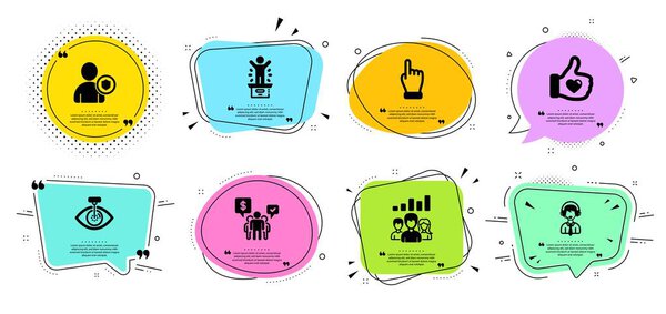 Eye laser, Click hand and Teamwork icons set. Security, Winner podium and Teamwork results signs. Vector