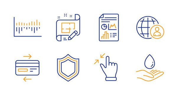 Architect plan, Report document and Column diagram icons set. Vector