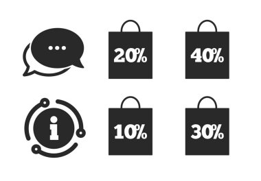 Satış çantası etiket simgeleri. İskonto sembolleri. Vektör