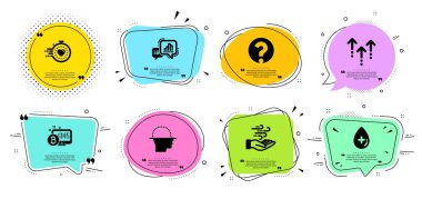 Zamanlayıcı, Yağ serumu ve Swipe up simgeleri ayarlayın. Grafik grafiği, Rüzgar enerjisi ve Bitcoin sistem işaretleri. Vektör