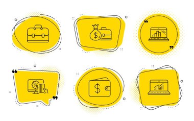 Çevrimiçi alışveriş, dolar cüzdanı ve maaş simgeleri ayarlandı. Grafik dizüstü bilgisayar, Portföy ve İnternet istatistik tabelaları. Vektör
