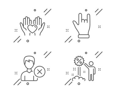 Boynuzlar el, Tutun kalp ve hesap simgeleri ayarlayın kaldırın. İndirim işareti. Jest avuç içi, Dostluk, Kullanıcı sil. Vektör