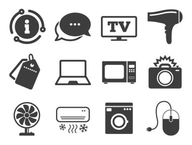 Ev aletleri, cihaz simgeleri. Elektronik işareti. Vektör