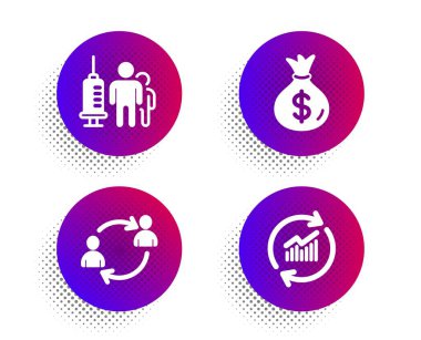 Tıbbi aşı, kullanıcı iletişimi ve para çantası simgeleri ayarlandı. Veri işaretini güncelle. Vektör