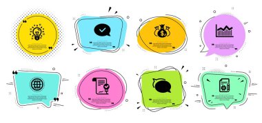 Globe, Talk balonu ve onaylanmış mesaj simgeleri ayarlandı. Vektör