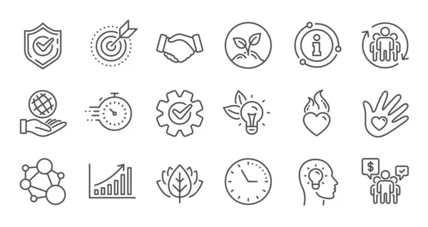 Core values line icons. Integrity, Target purpose and Strategy. Trust handshake, goal. Linear set. Vector — Stock Vector