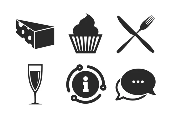 Voedsel iconen. Muffin Cupcake symbool. Vork, mes. Vector — Stockvector