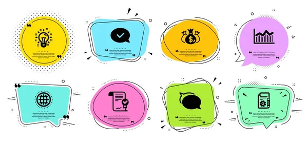 Globe, Talk balonu ve onaylanmış mesaj simgeleri ayarlandı. Vektör