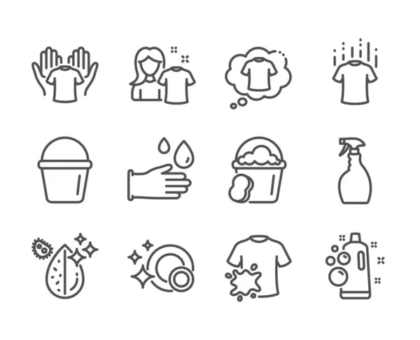 Ensemble d'icônes de nettoyage, telles que Bulles propres, Chemise propre, seau. Vecteur — Image vectorielle