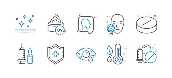 Reihe von Gesundheitssymbolen, wie medizinisches Schild, Thermometer, UV-Schutz. Vektor — Stockvektor