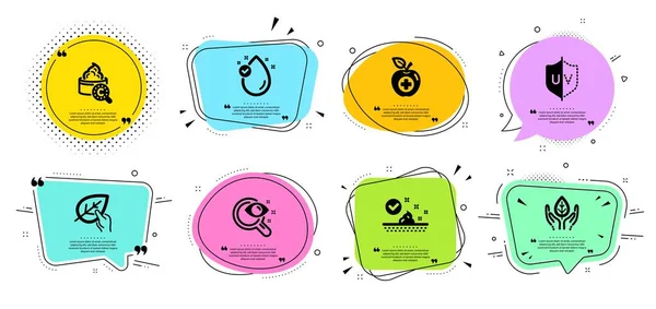 Uv protection, Skin care and Vision test icons set. Vitamin e, Fair trade and Organic tested signs. Vector — Stock Vector