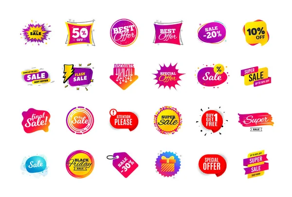 Vendita banner badge. Offerte speciali etichette sconto. Modelli di forma Coupon. Il miglior distintivo d'offerta. Icone super scontate. Vettore — Vettoriale Stock