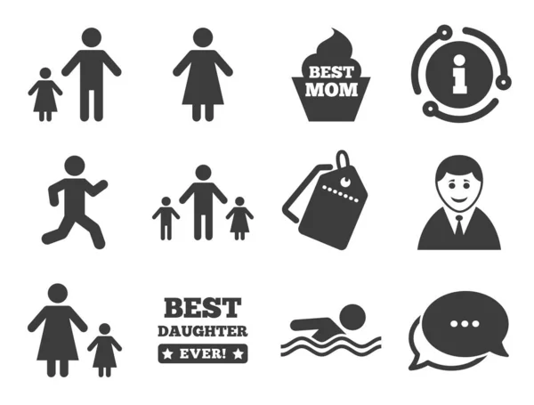 People, family icons. Swimming, person signs. Vector