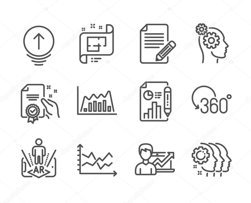 Set of Science icons, such as Thoughts, Employees teamwork, Report document. Vector
