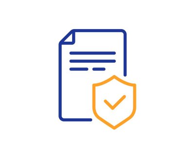 Sigorta poliçesi ikonu. Risk kapsama belgesi imzası. Poliçe sahibi sembolü. Renkli ince çizgi ana hatları. Doğrusal stil sigorta ikonu. Düzenlenebilir felç. Vektör