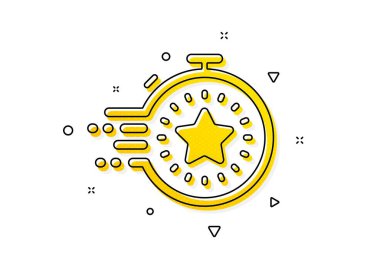 Zaman yönetimi işareti. Zamanlayıcı simgesi. Yıldız sembollü kronometre. Sarı daireler şeklinde. Klasik zamanlayıcı simgesi. Geometrik elementler. Vektör