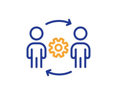 Mühendislik ekibi çizgisi simgesi. Mühendis ya da mimar grup işareti. Çalışma süreci sembolü. Renkli ince çizgi ana hatları. Doğrusal stil mühendislik ikonu. Düzenlenebilir felç. Vektör