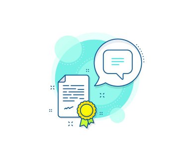 Sohbet tabelası. Sertifika kompleksi simgesi. Metin mesaj satırı simgesi. Konuşma balonu sembolü. Sertifika veya diploma belgesi. Kısa mesaj işareti. Vektör